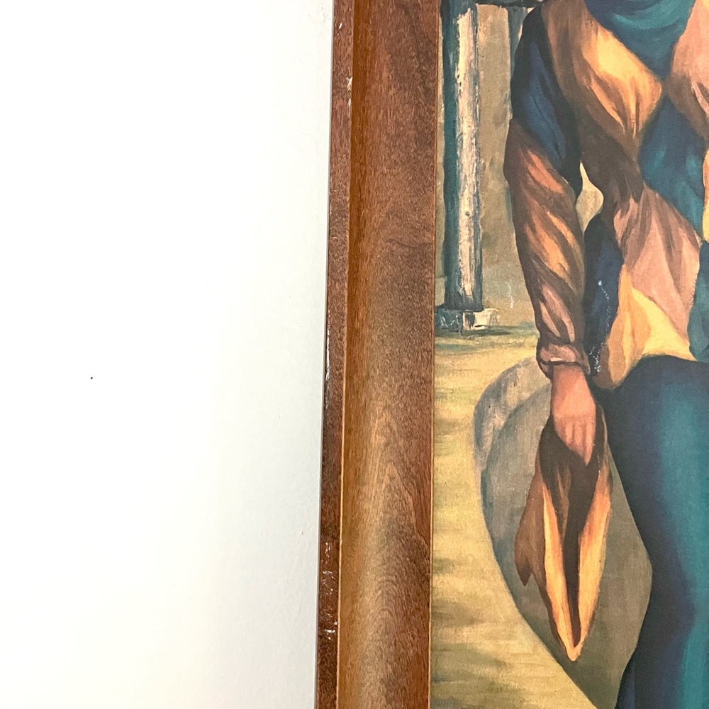 Vintage 60’s mod big eyes harlequin girl litho framed art by Maio - Picture 4 of 5